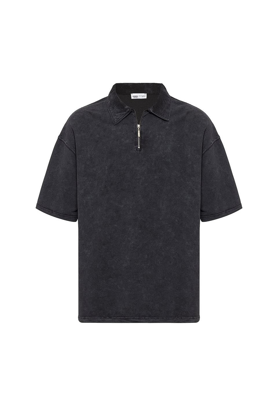 Oversized Washed Polo-Neck T-Shirt