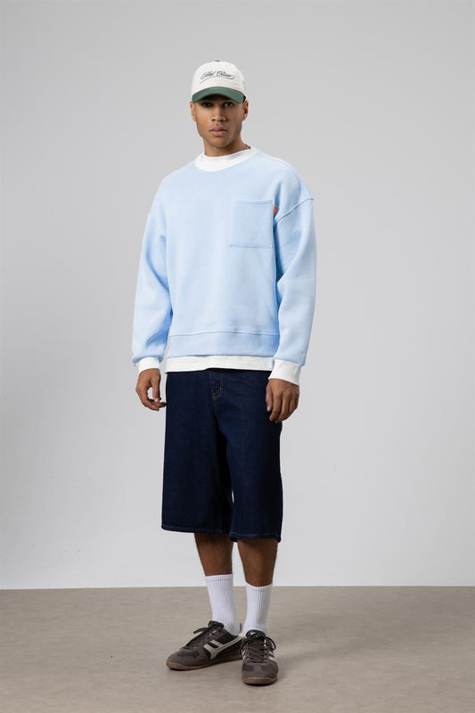 Oversized Sweatshirt with Crew Neck and Pocket Details