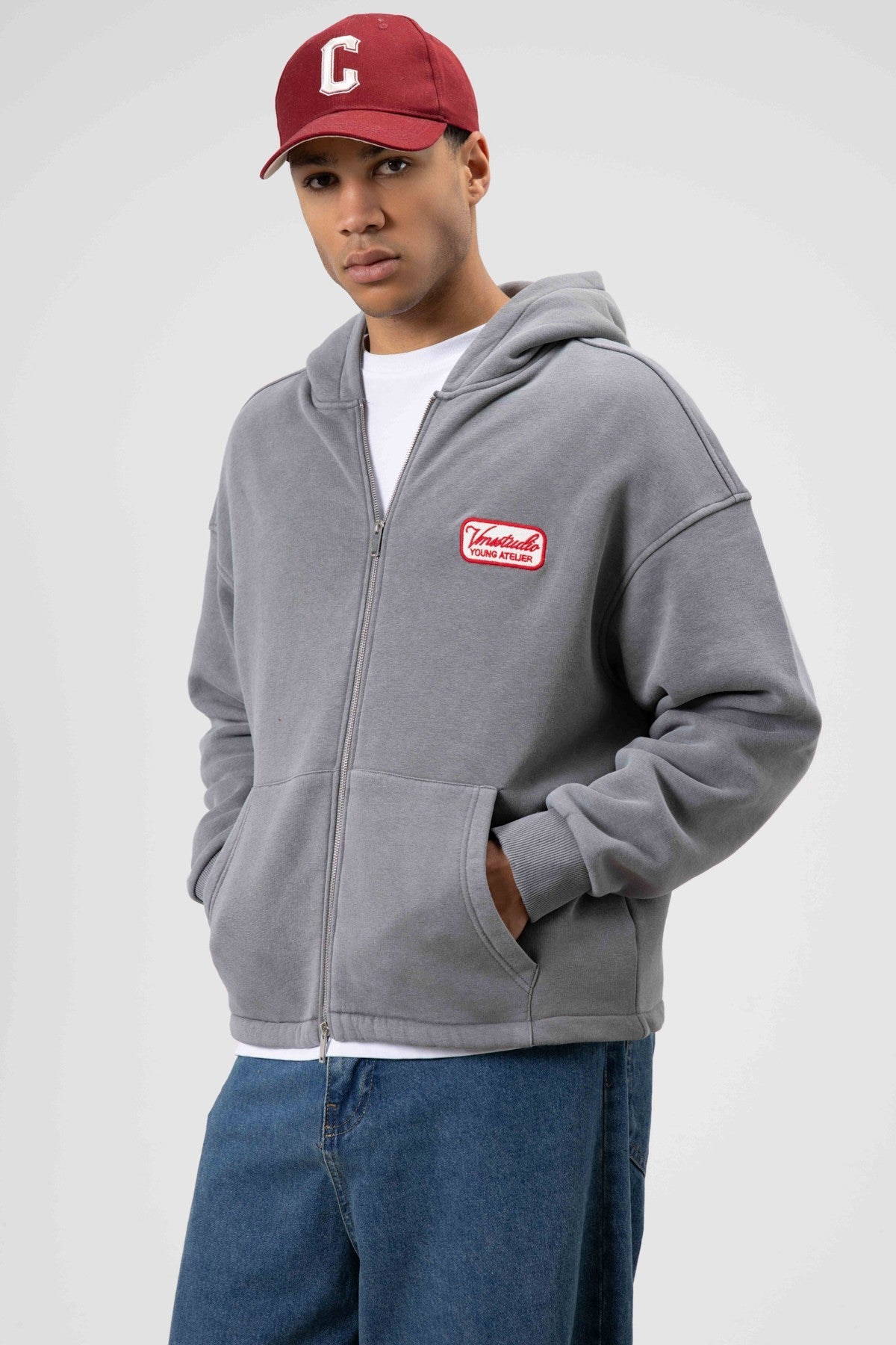 Oversized Zipper-Front Hooded Sweatshirt
