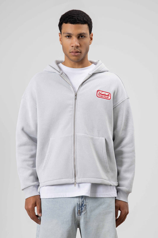 Oversized Zipper-Front Hooded Sweatshirt