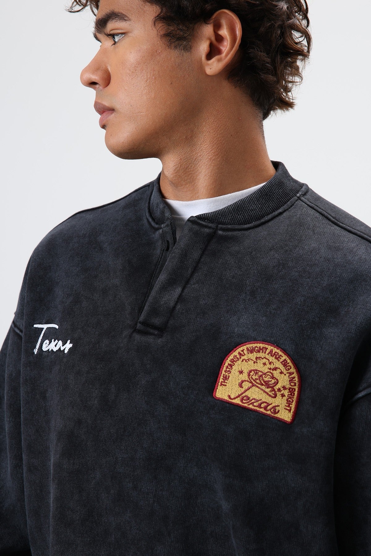 Oversized Henley-Neck Printed Sweatshirt