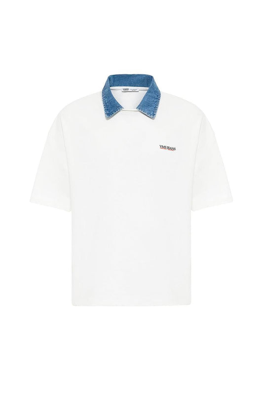 Oversized T-Shirt with Polo Collar and Embroidered Design