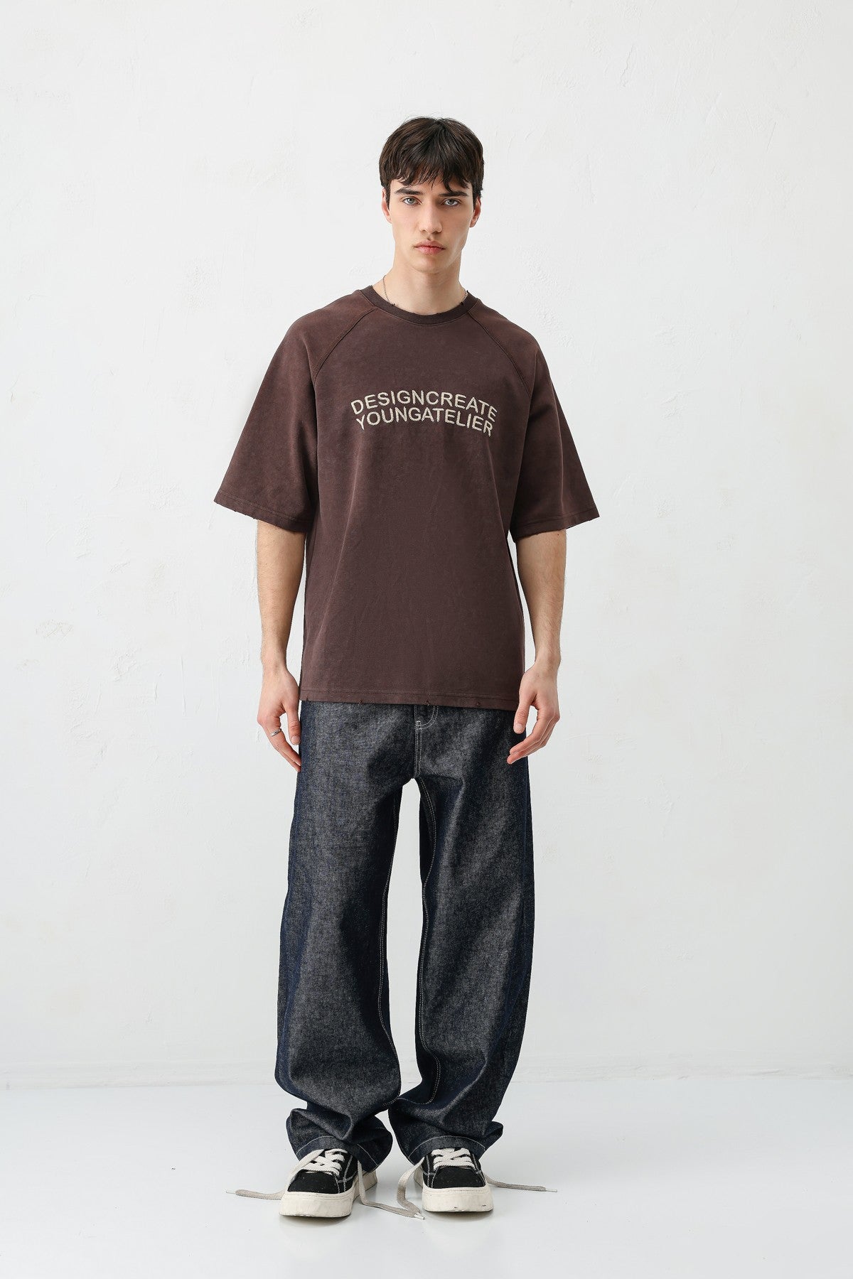 Oversized Raglan-Sleeve T-Shirt with Printed Text