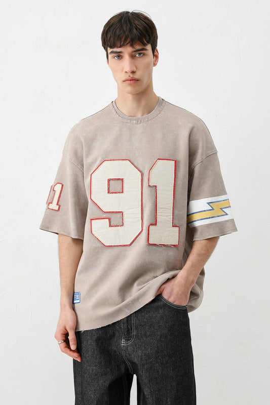 Oversized 91 Printed T-Shirt with Sleeve Details