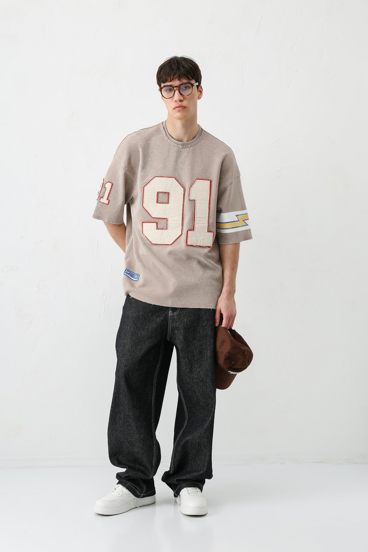 Oversized 91 Printed T-Shirt with Sleeve Details