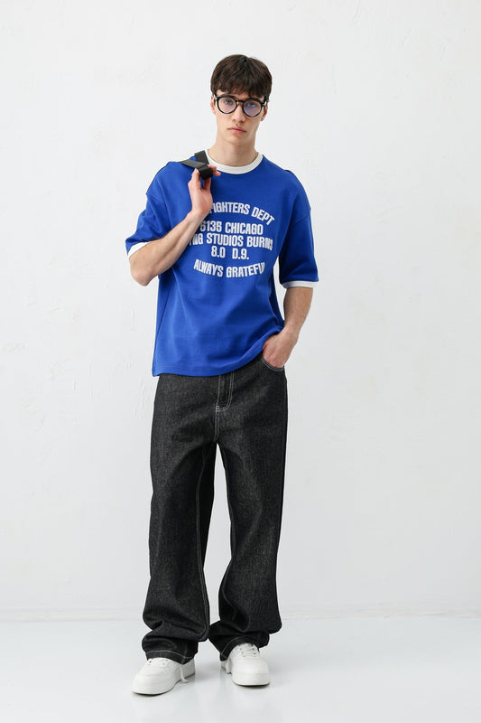 Oversized T-Shirt with a Bike Neckline and Print