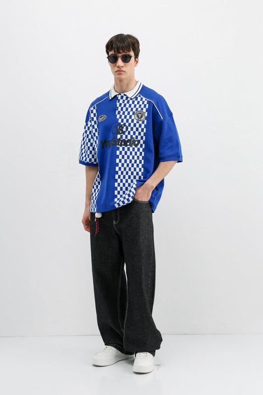 Oversized T-Shirt with Polo Collar Print