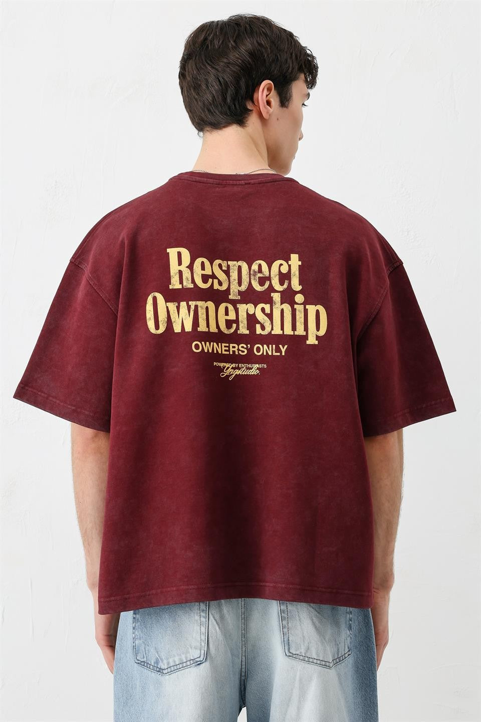 Short-Sleeved Boxy-Fit Printed T-Shirt, Burgundy