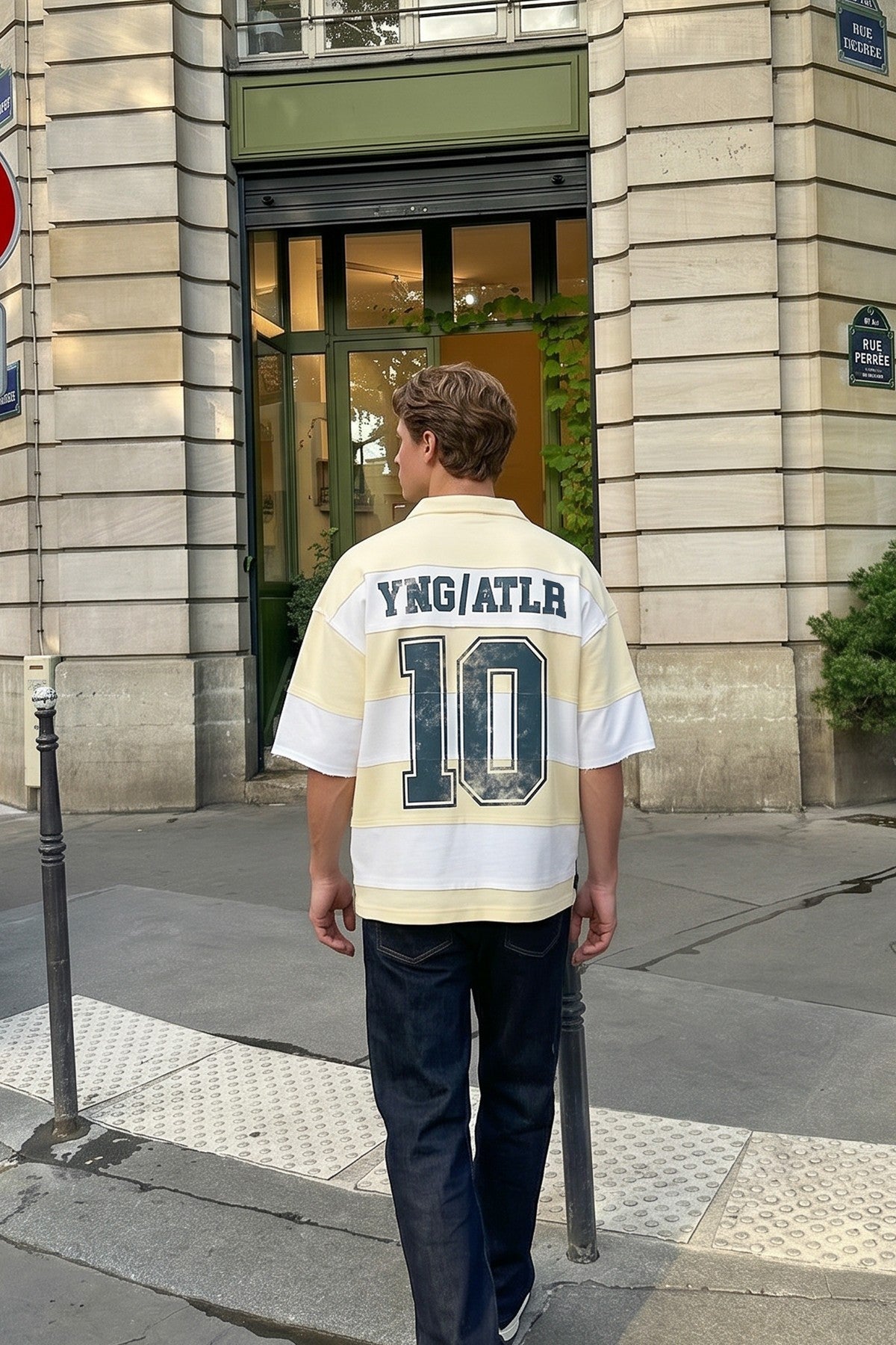 Oversized Rugby-Collar Striped T-Shirt