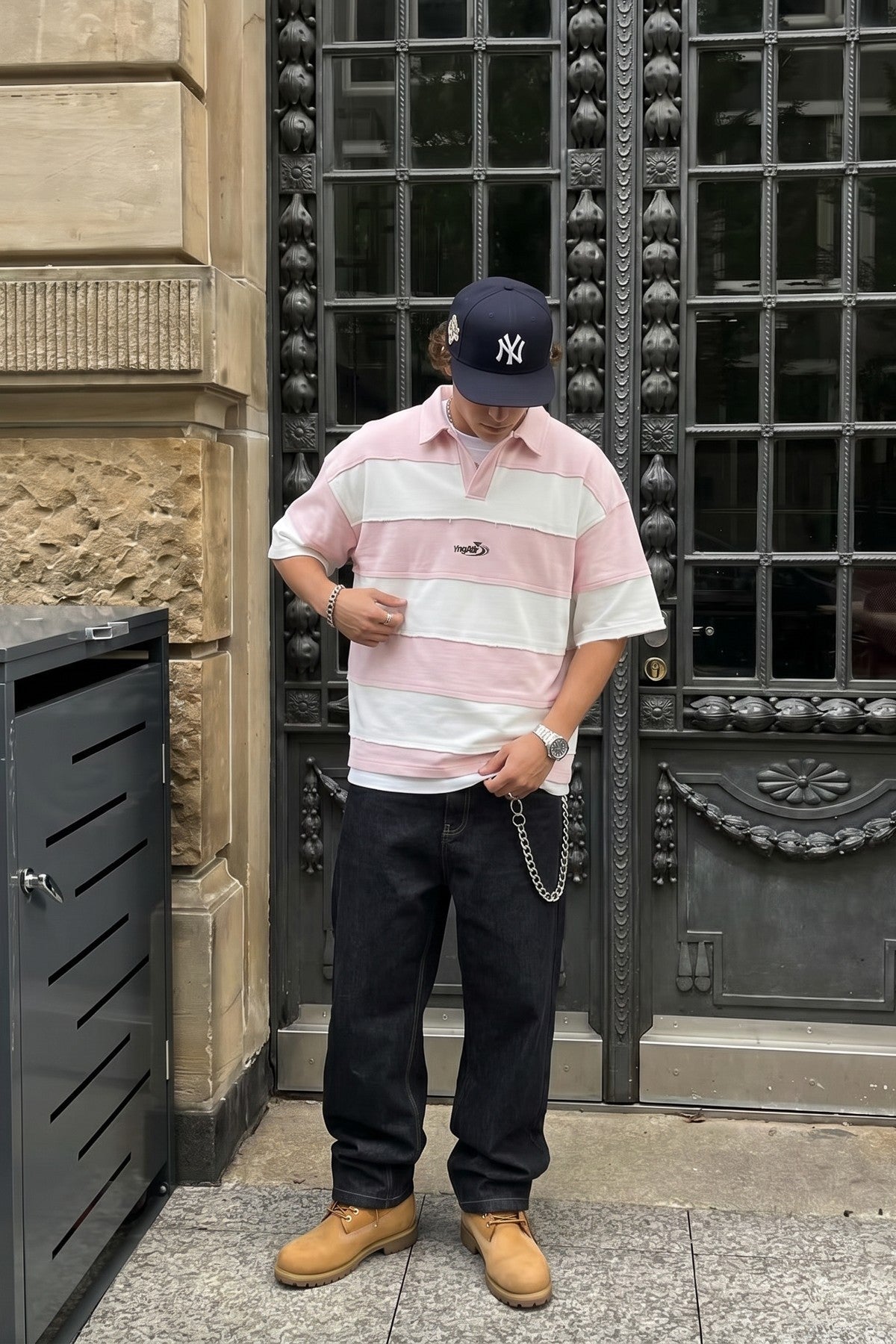 Oversized Rugby-Collar Striped T-Shirt