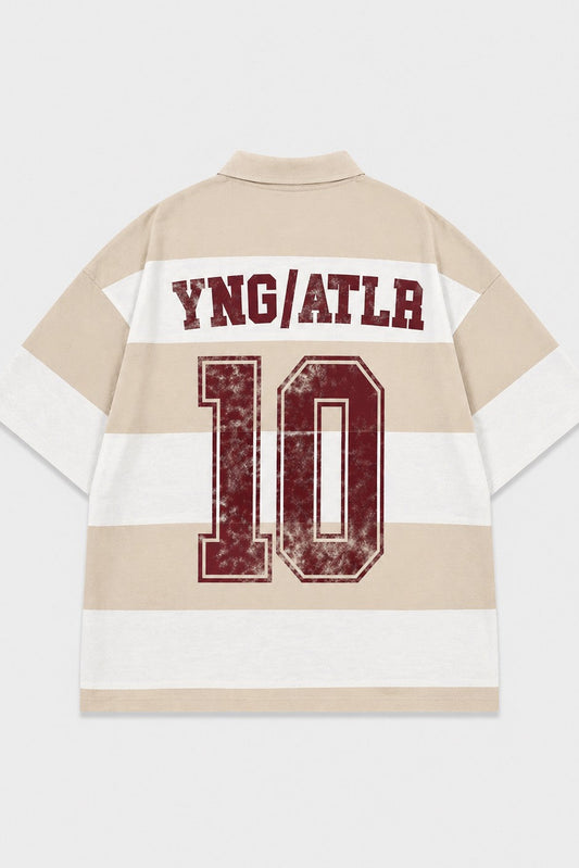 Oversized Rugby-Collar Striped T-Shirt
