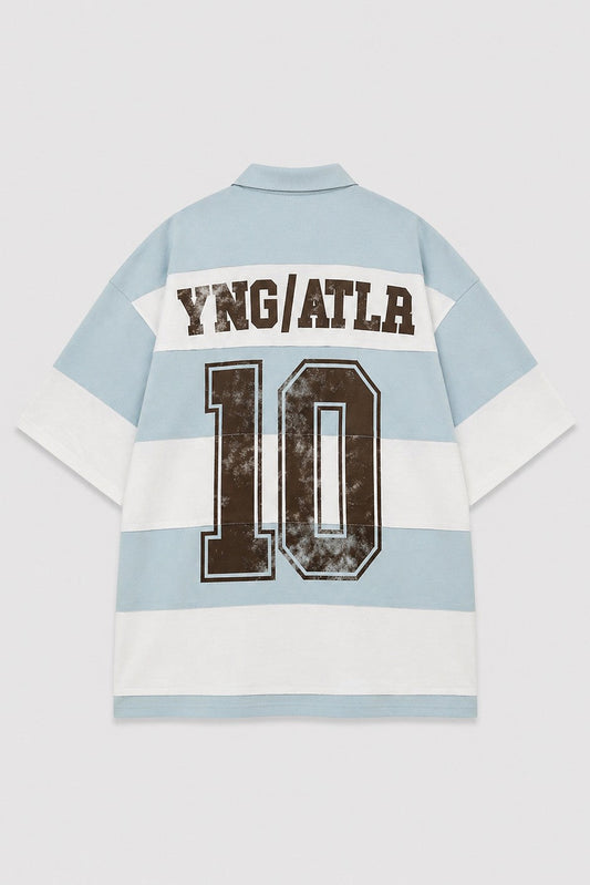 Oversized Rugby-Collar Striped T-Shirt