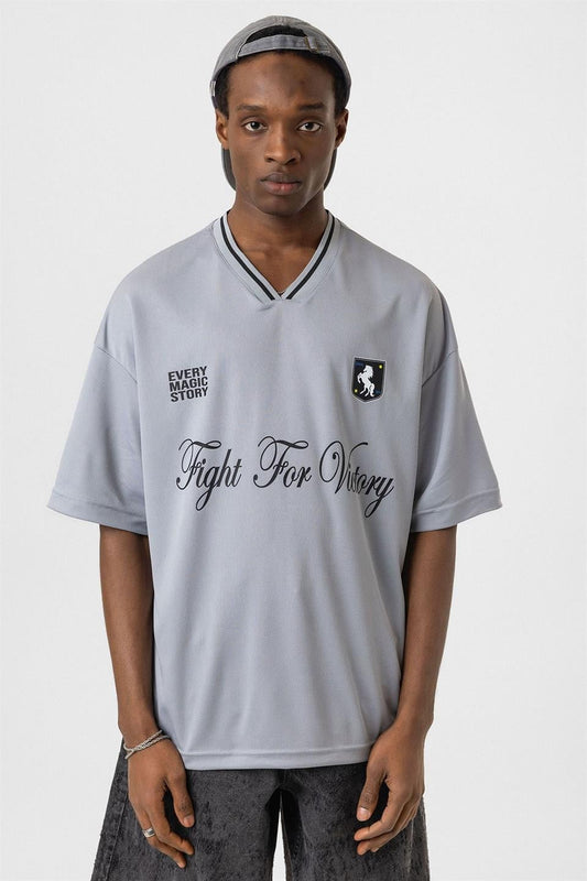 Oversized Printed Jersey T-Shirt, Gray