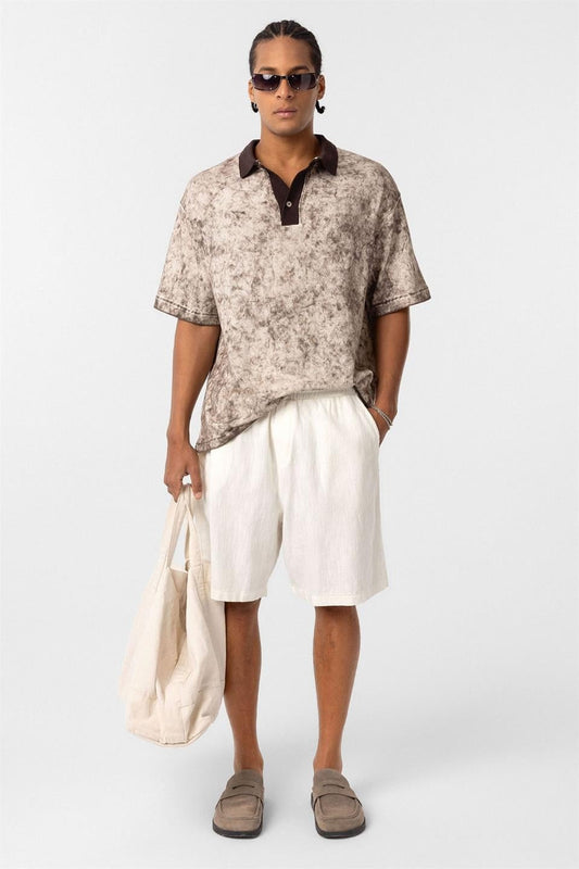 Pre-Washed Knit Oversized Polo-Neck T-Shirt