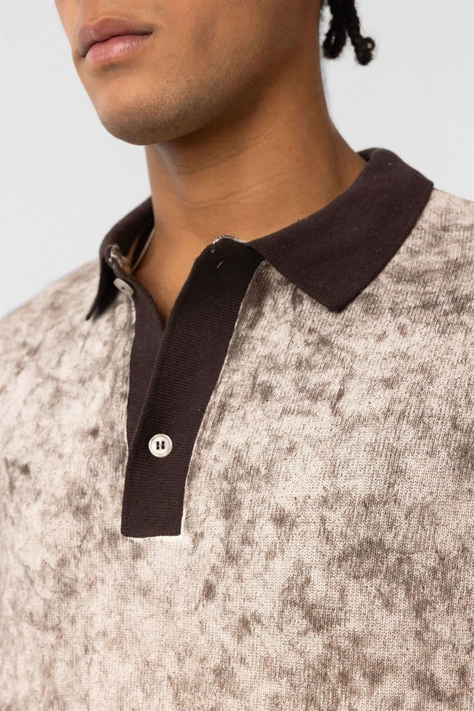 Pre-Washed Knit Oversized Polo-Neck T-Shirt