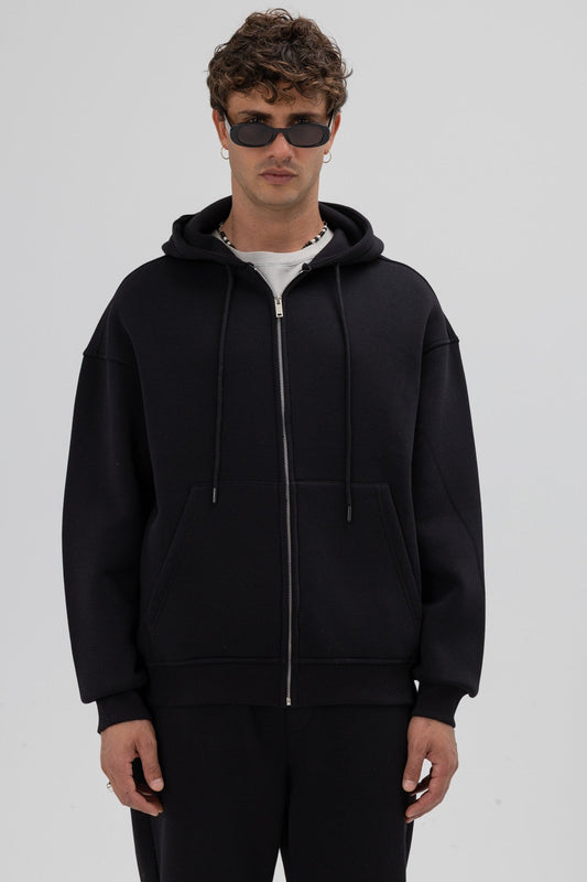 Basic Oversized Hooded Sweatshirt with Zipper