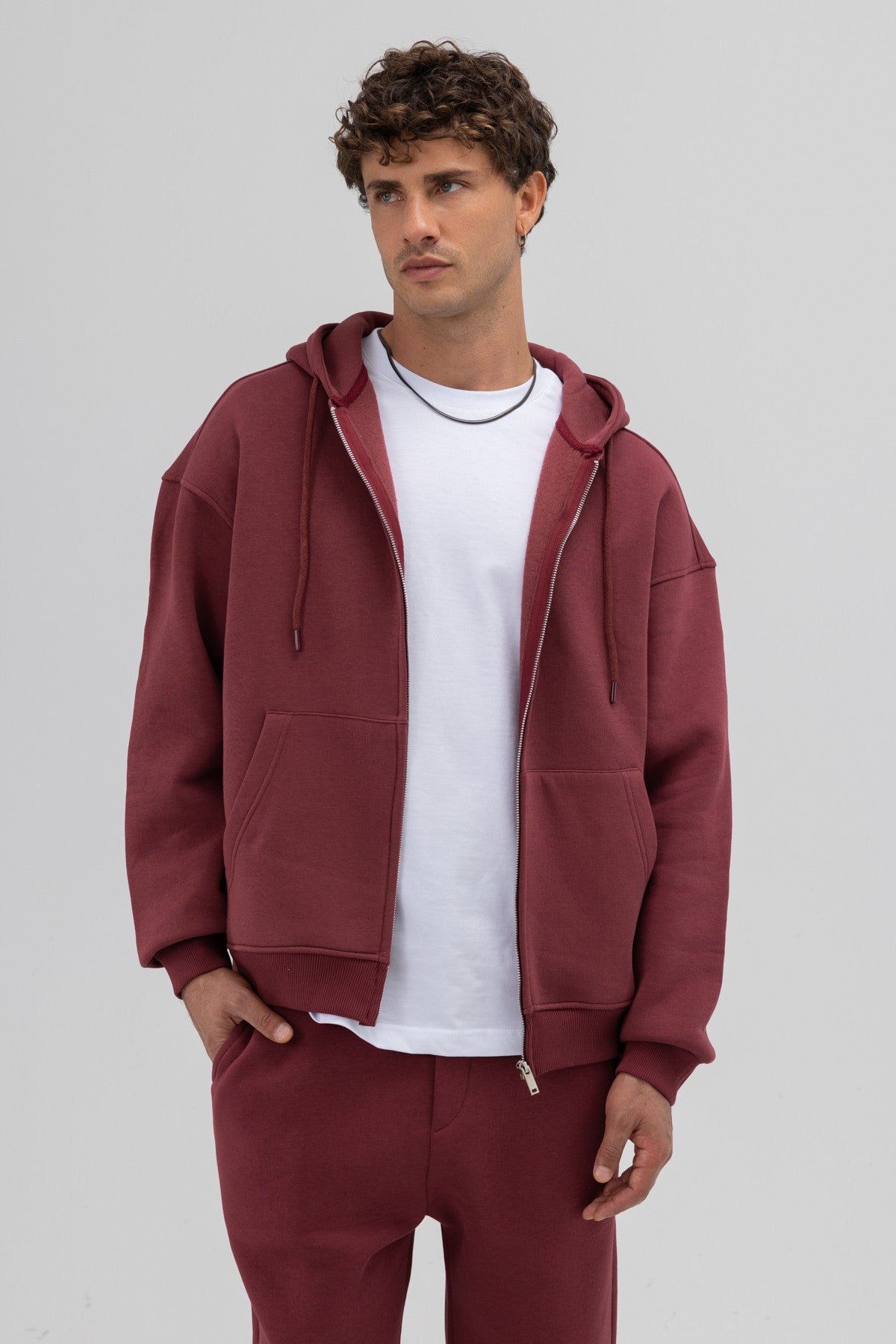 Basic Oversized Hooded Sweatshirt with Zipper