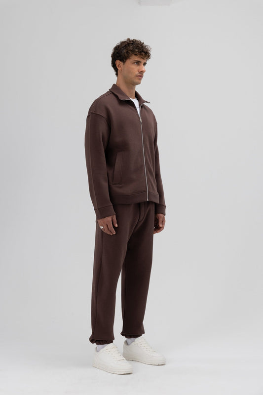 Oversized Stand-Up Collar Sweatshirt with Front Zipper