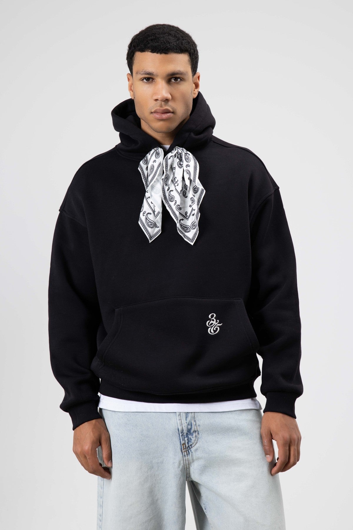 Oversized Hooded Sweatshirt with Scarf Detail
