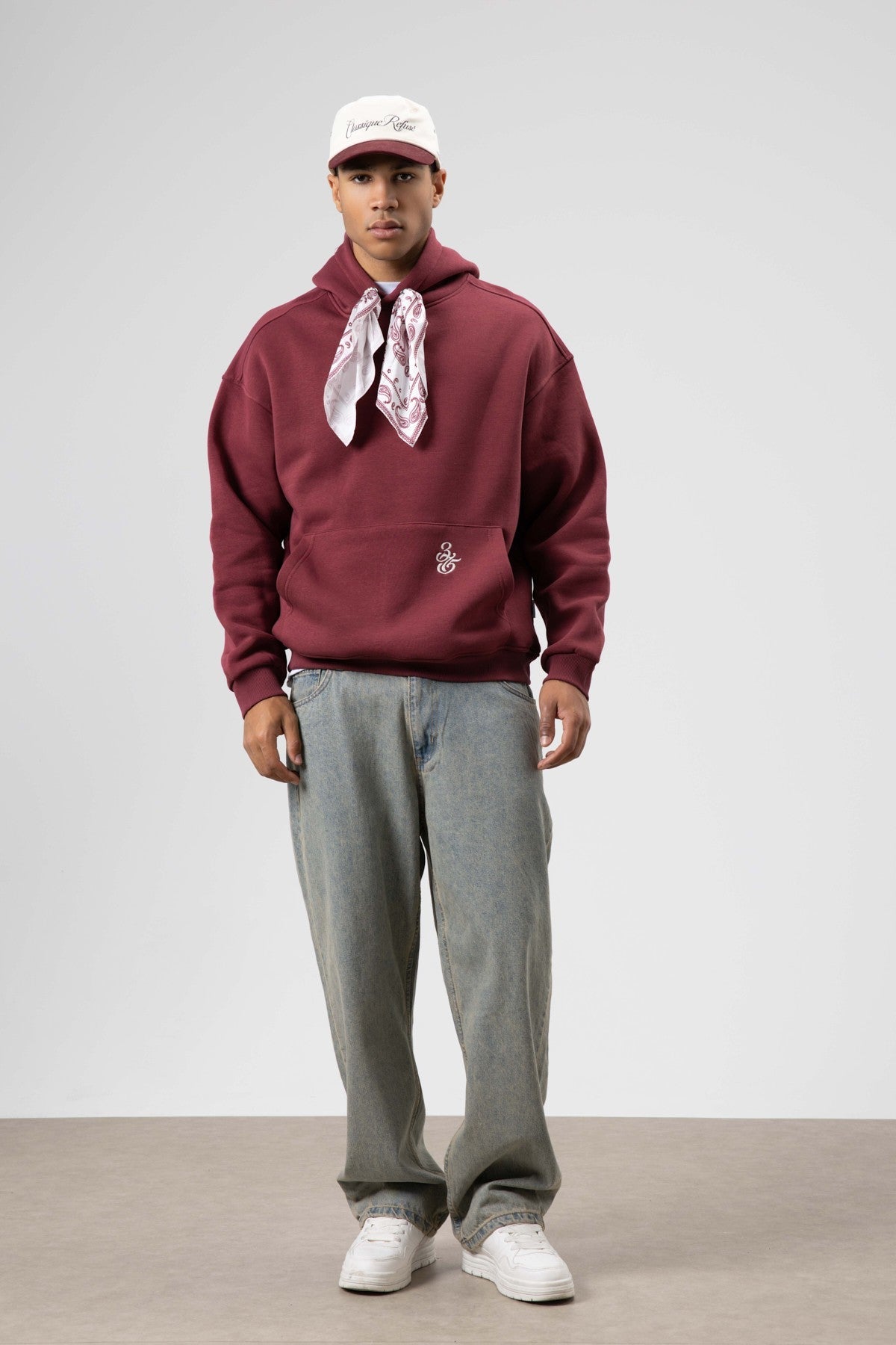 Oversized Hooded Sweatshirt with Scarf Detail