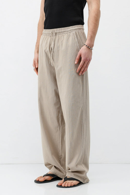 Baggy-Fit Linen Pants with Elastic Waistband
