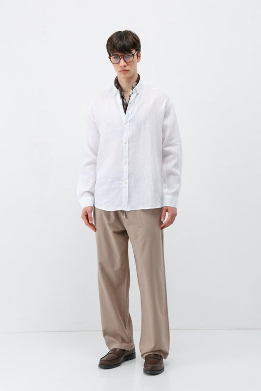 Baggy-Fit Linen Pants with Elastic Waistband