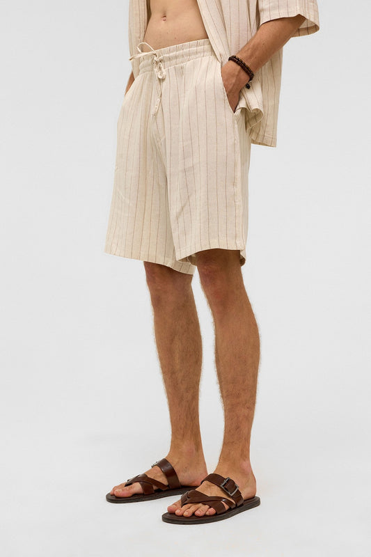 Oversized Striped Linen Shorts
