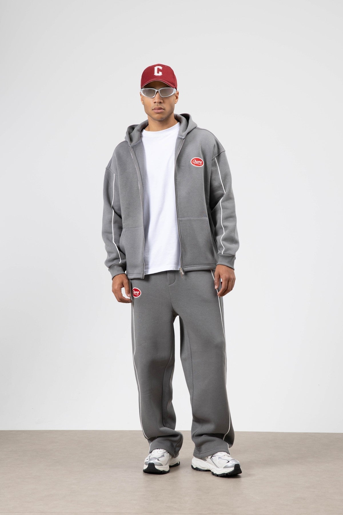 Oversized Sweatsuit Set with Stripe Details