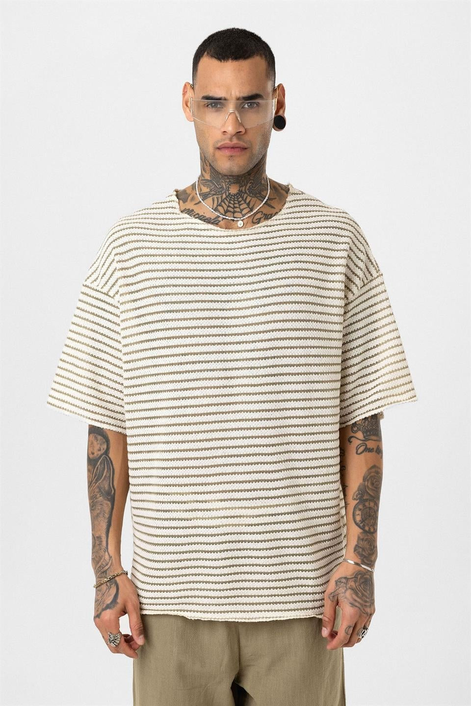 Striped Oversized Knit T-Shirt 30-773