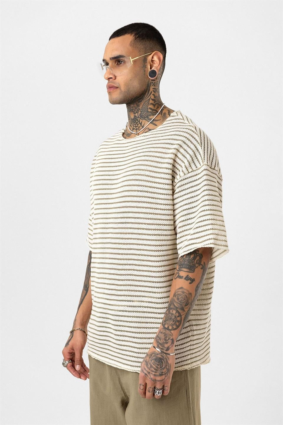 Striped Oversized Knit T-Shirt 30-773