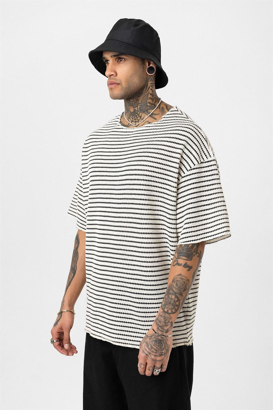 Striped Oversized Knit T-Shirt 30-773