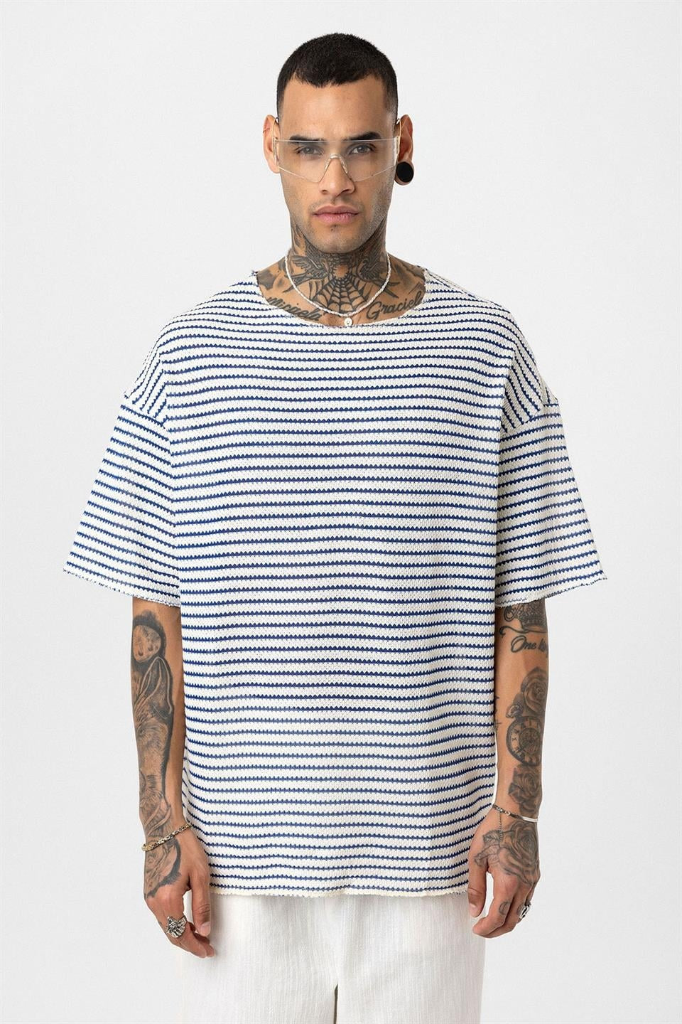 Striped Oversized Knit T-Shirt 30-773