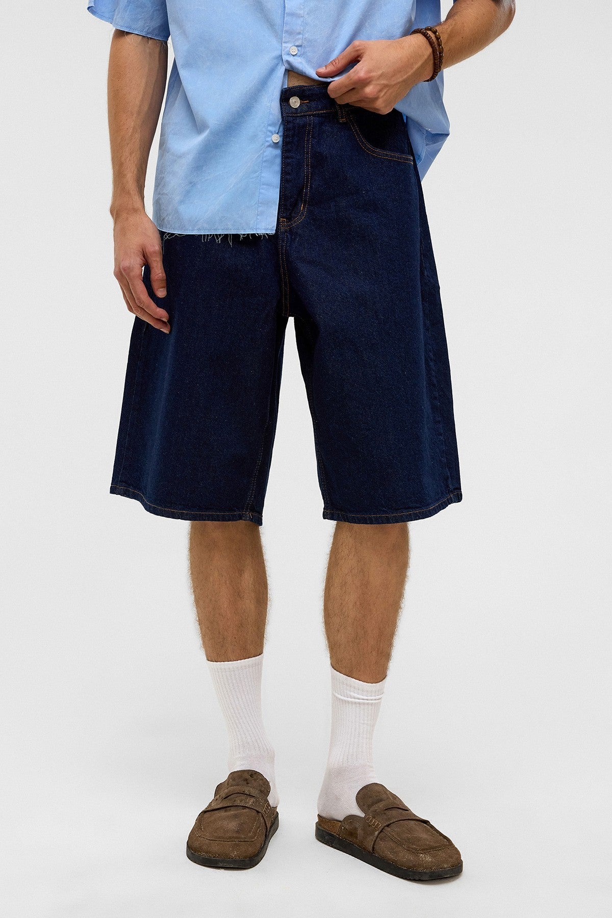 Oversized Denim Bermuda Shorts