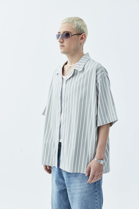 Striped Oversized Short-Sleeve Shirt