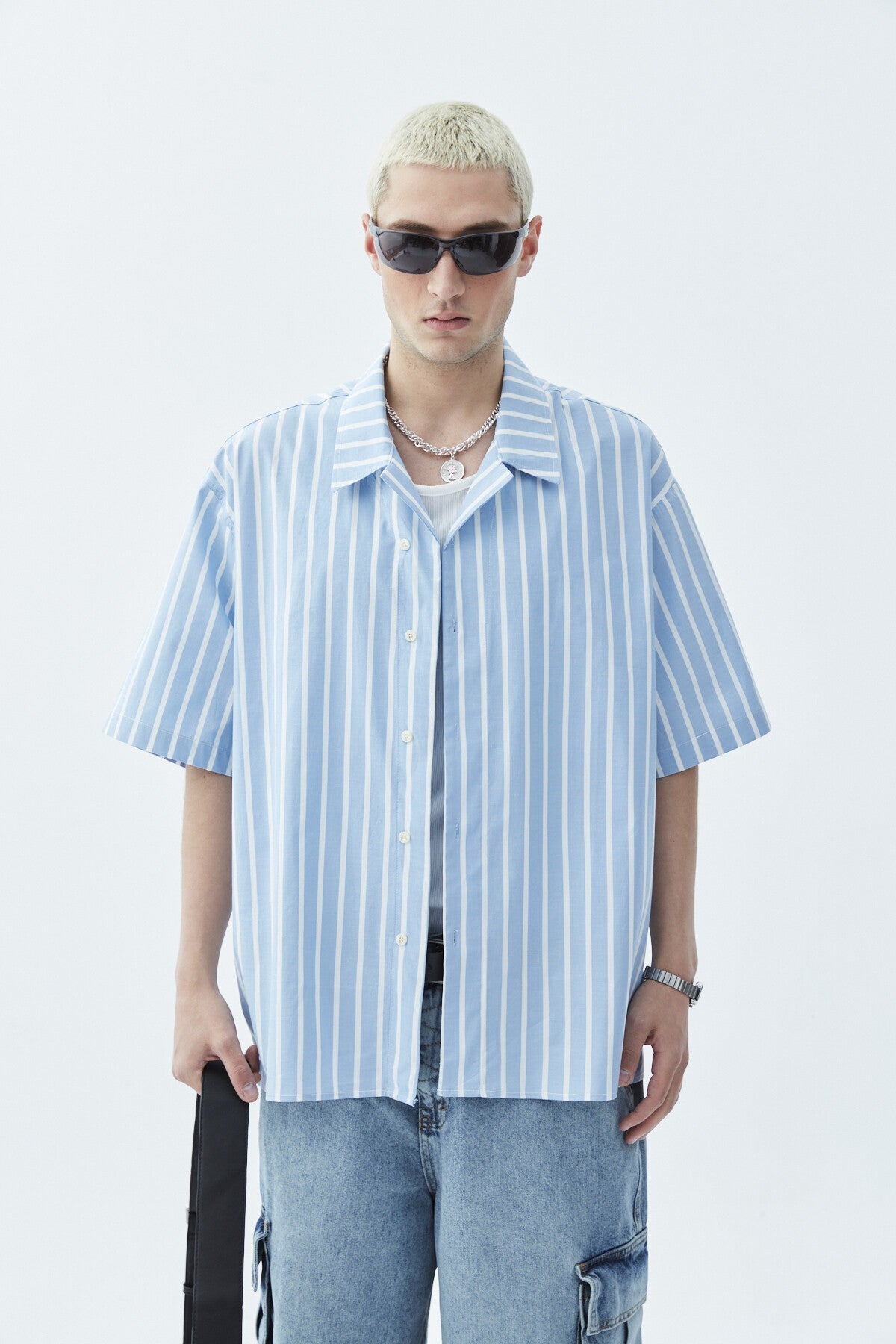 Striped Oversized Short-Sleeve Shirt