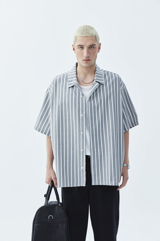 Striped Oversized Short-Sleeve Shirt