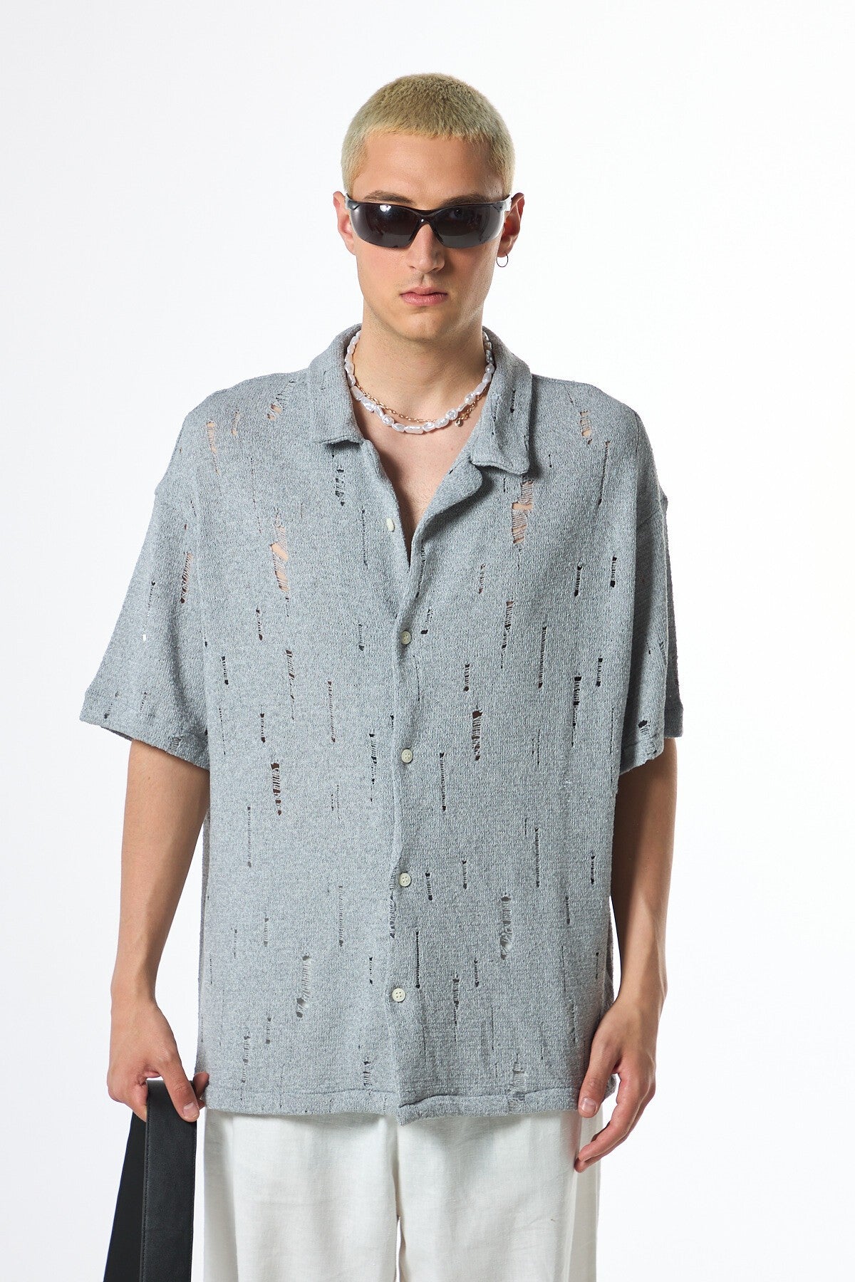 Oversized Knitted Shirt with Holes