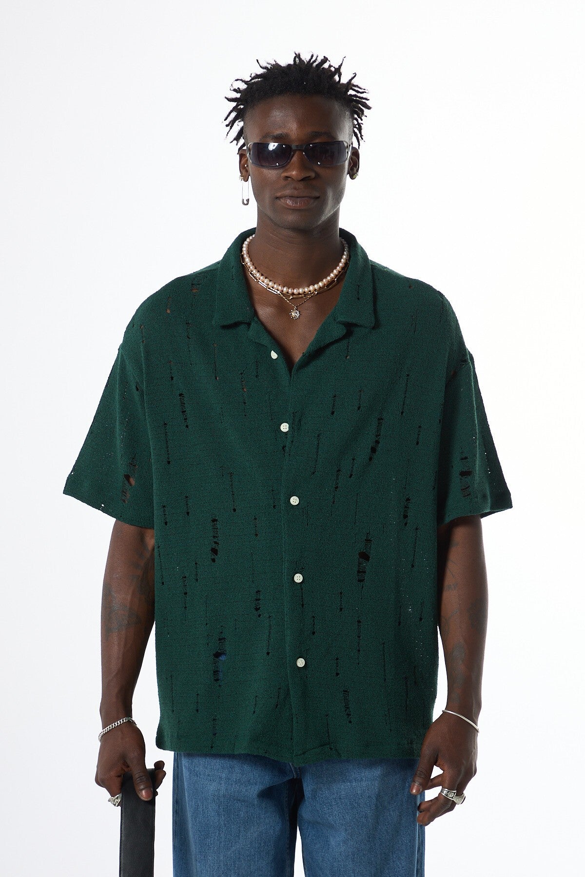 Oversized Knitted Shirt with Holes