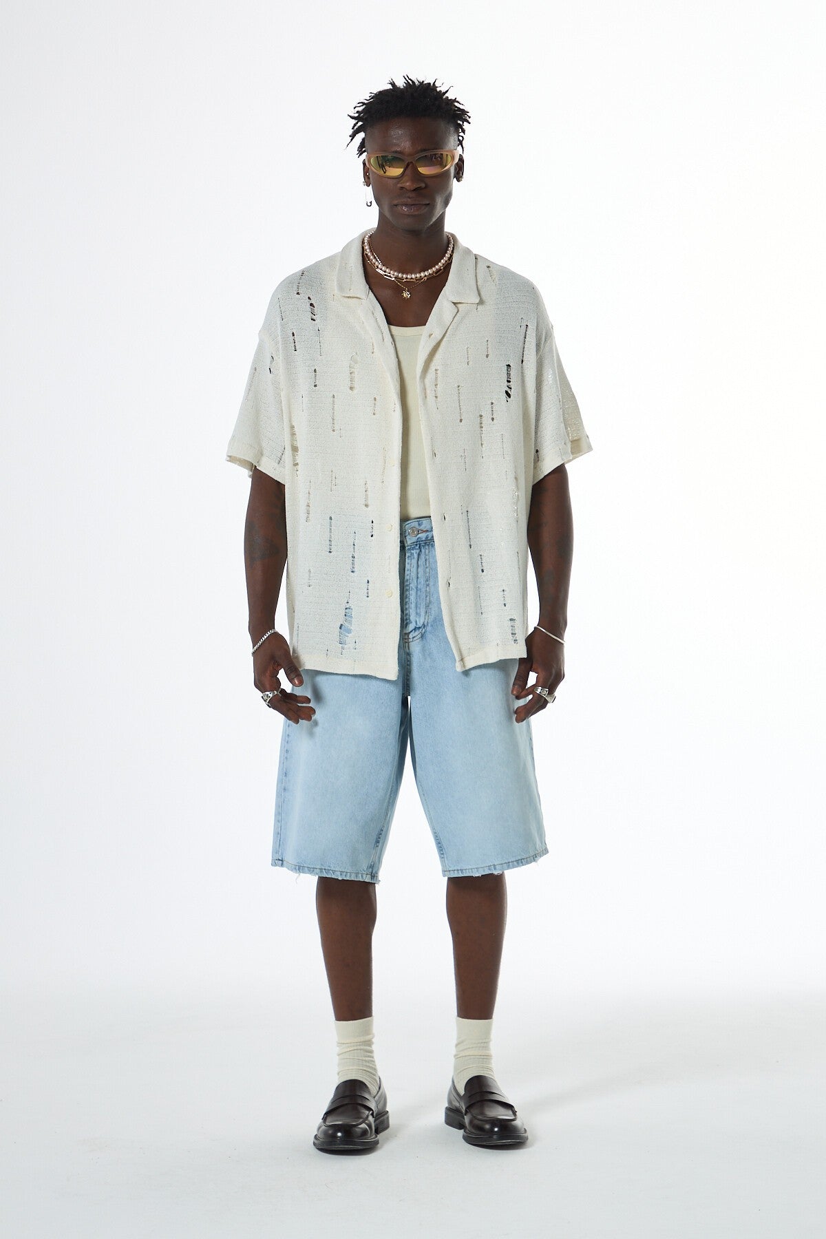 Oversized Knitted Shirt with Holes