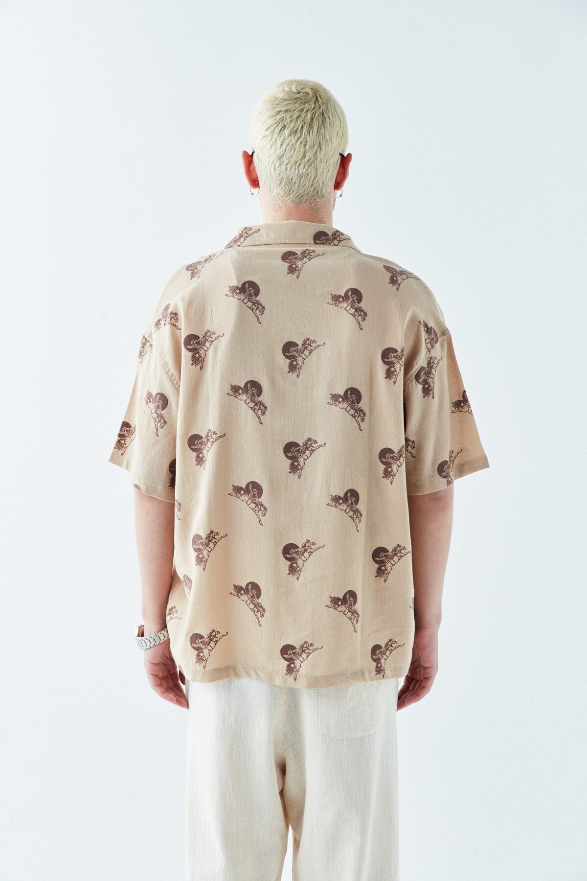 Patterned Short-Sleeve Oversized Shirt