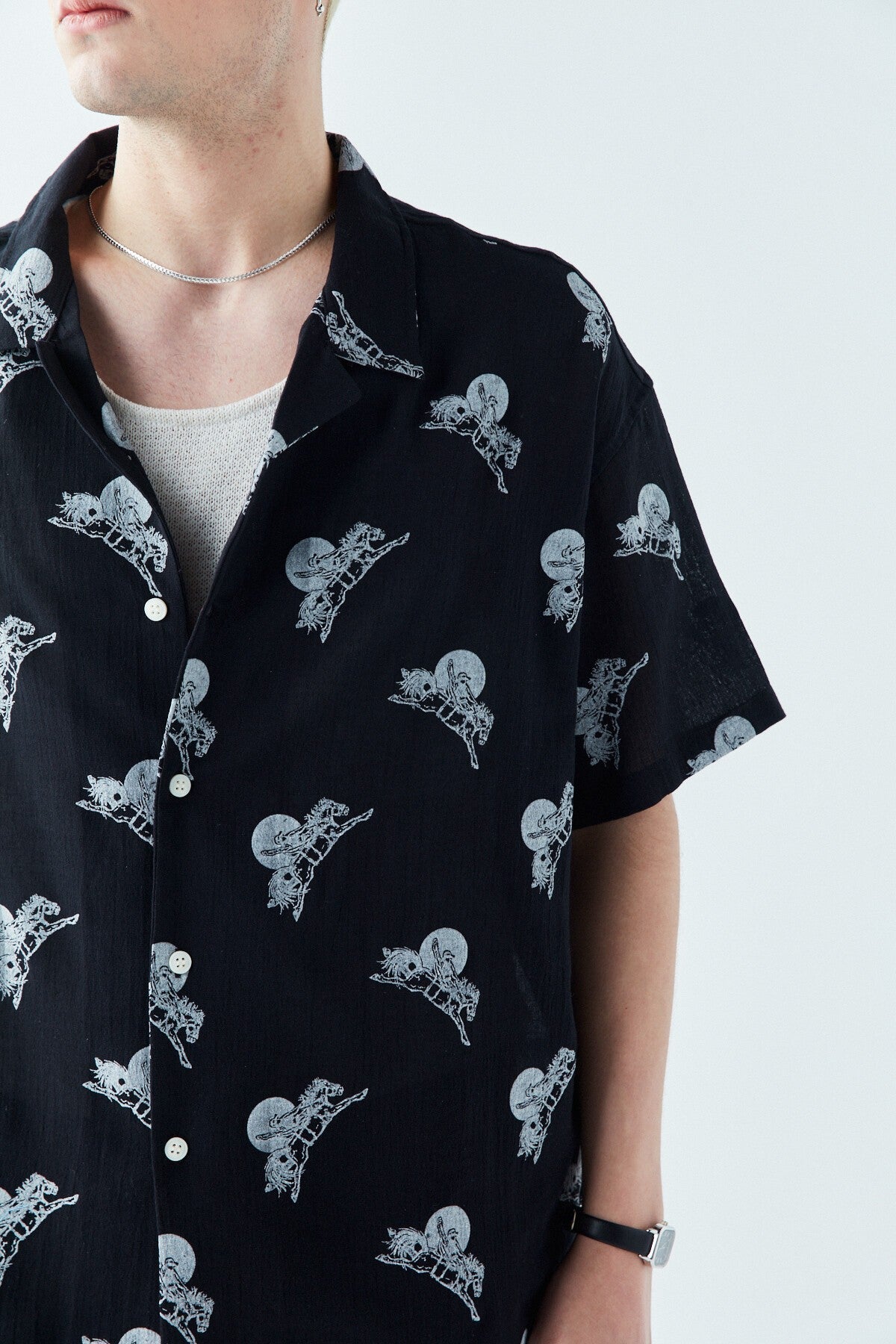 Patterned Short-Sleeve Oversized Shirt