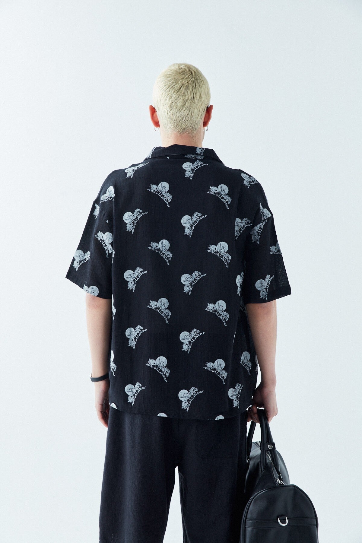 Patterned Short-Sleeve Oversized Shirt