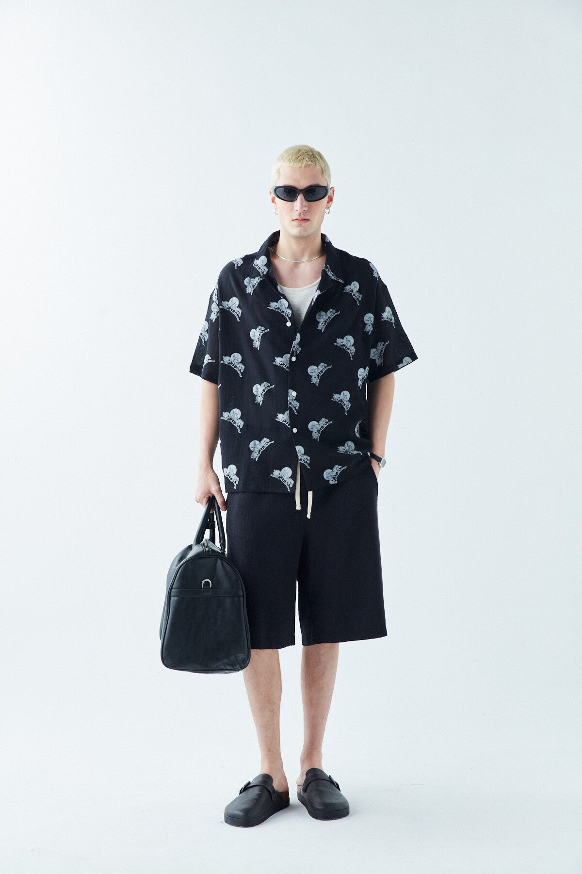 Patterned Short-Sleeve Oversized Shirt