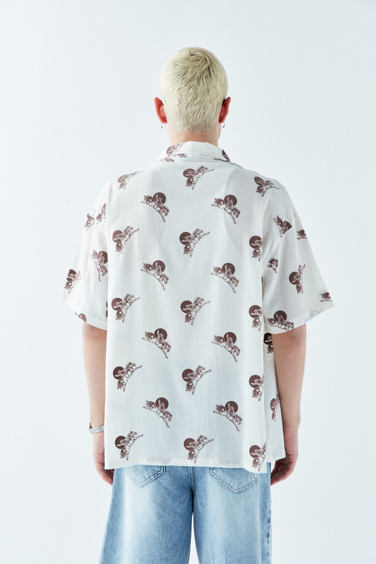 Patterned Short-Sleeve Oversized Shirt