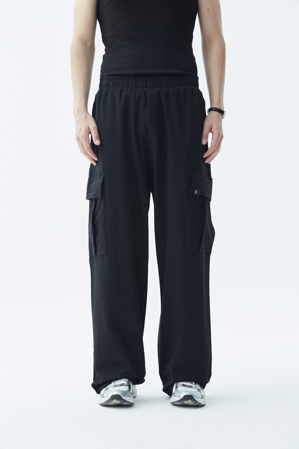 Waistband-Elastic Cargo Baggy Pants