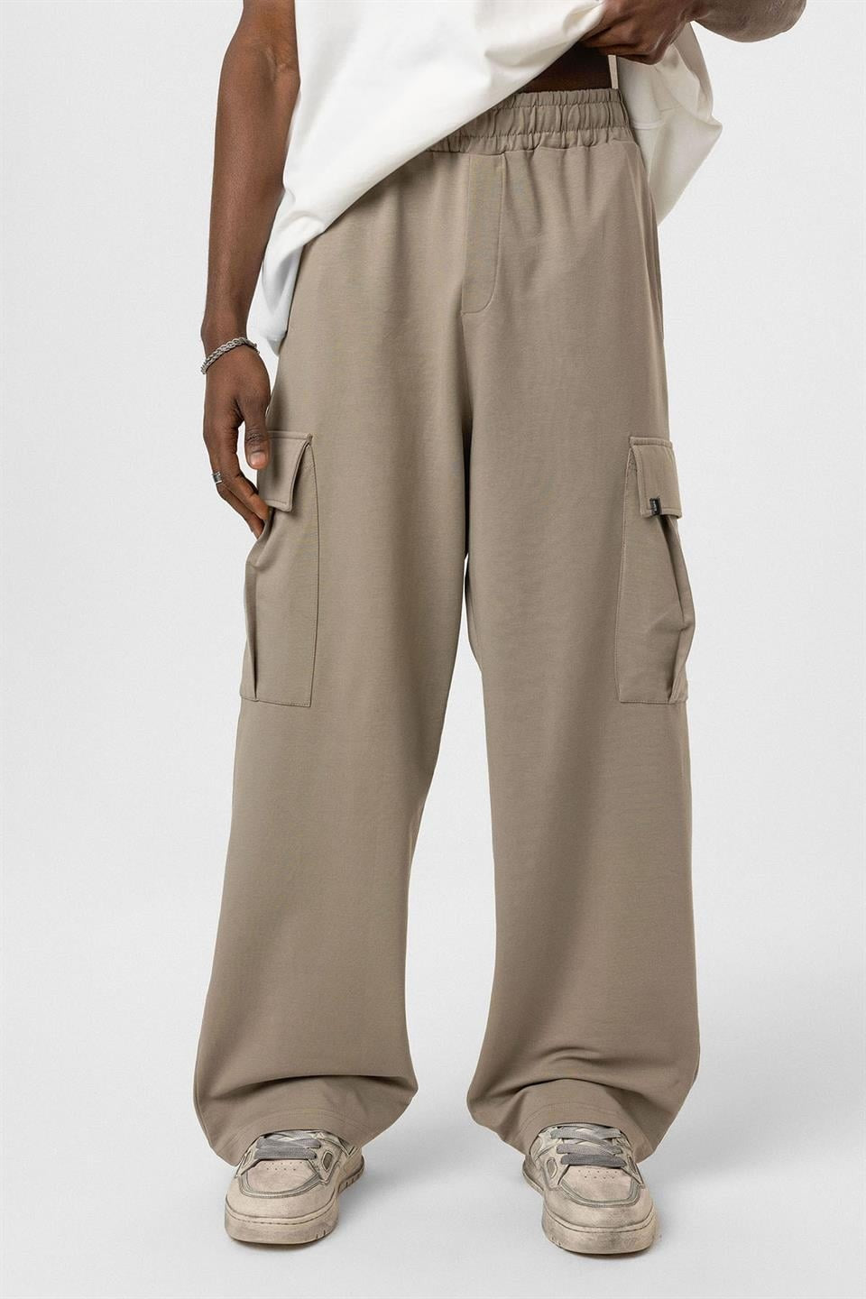 Waistband-Elastic Cargo Baggy Pants