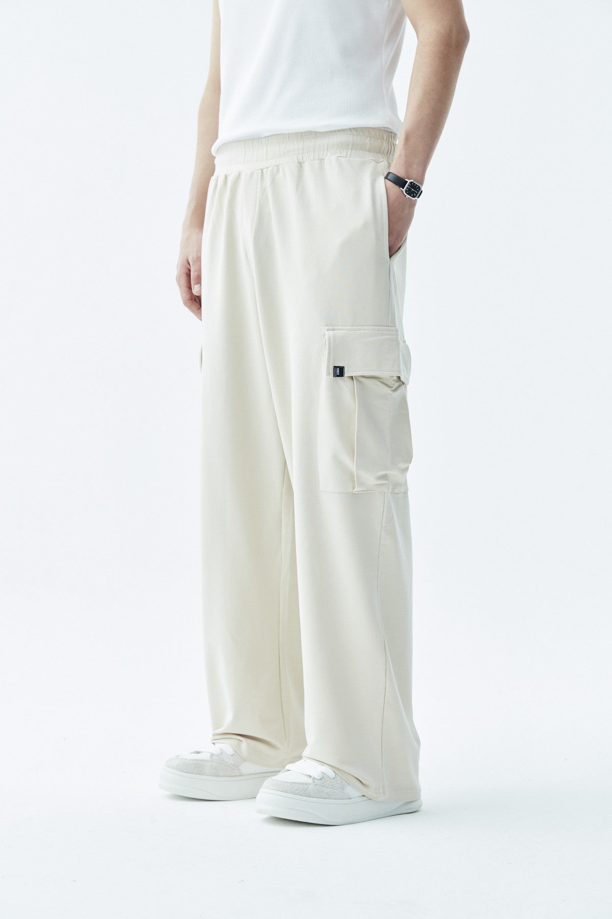 Waistband-Elastic Cargo Baggy Pants