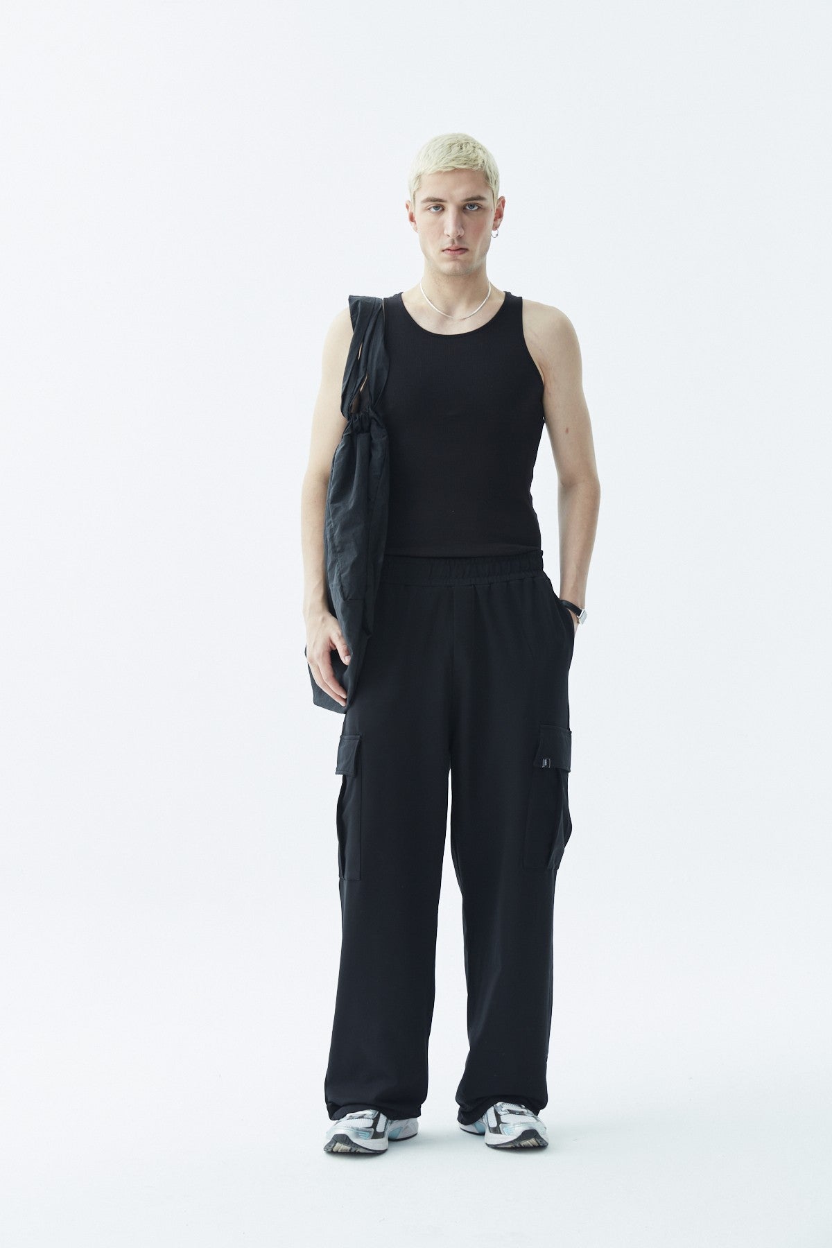 Waistband-Elastic Cargo Baggy Pants