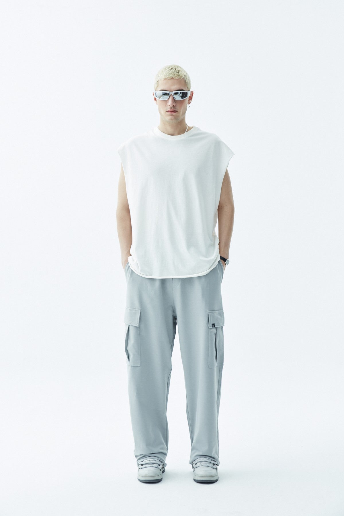 Waistband-Elastic Cargo Baggy Pants