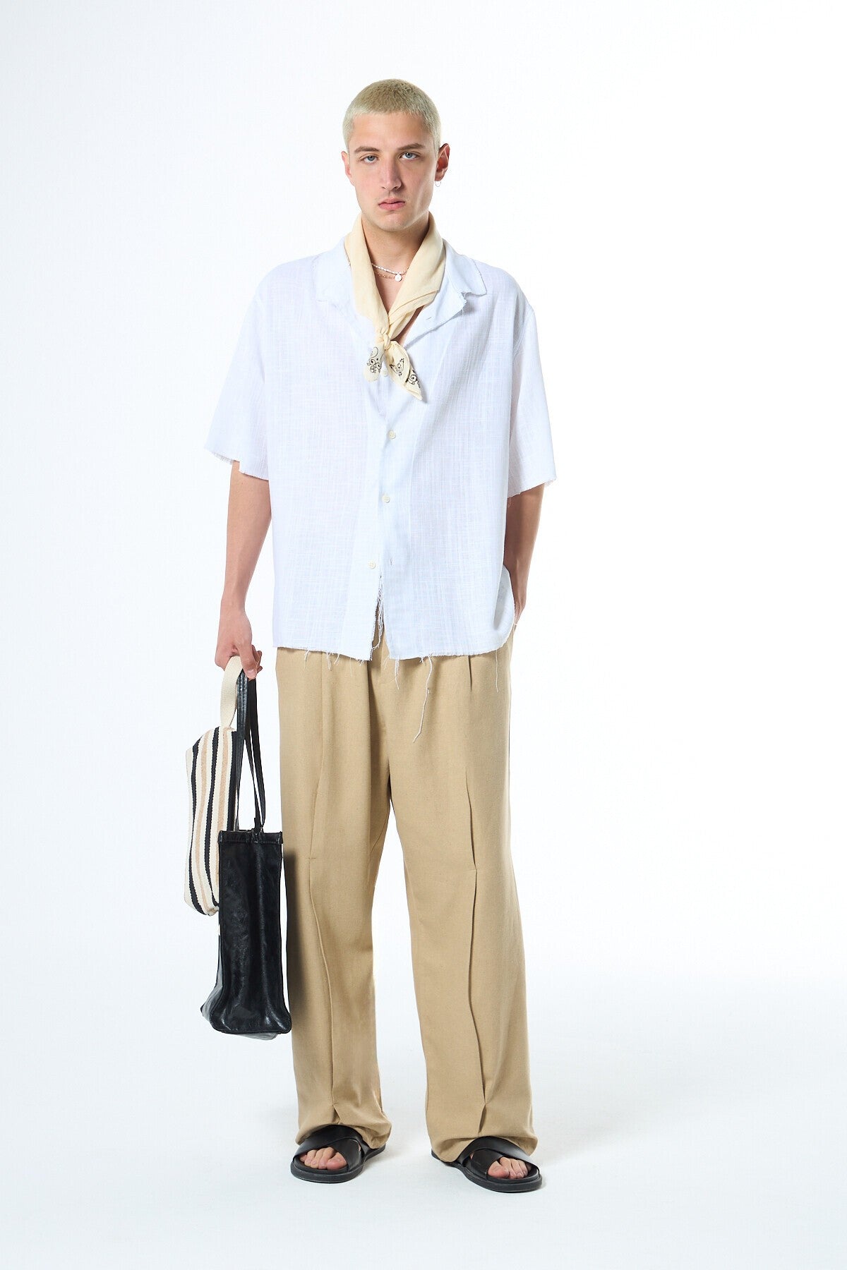 Seamless, Short-Sleeved, Pocketless, Oversized Linen Shirt